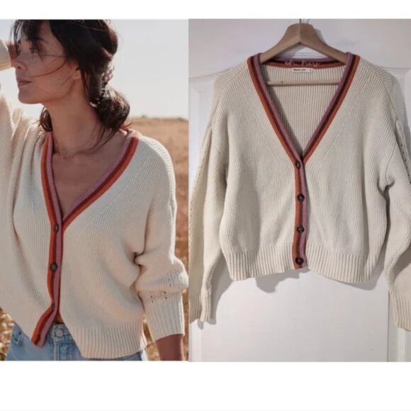 Marine Layer | Robin Crop Cardigan in Ivory with Tipping - Picture 1 of 14